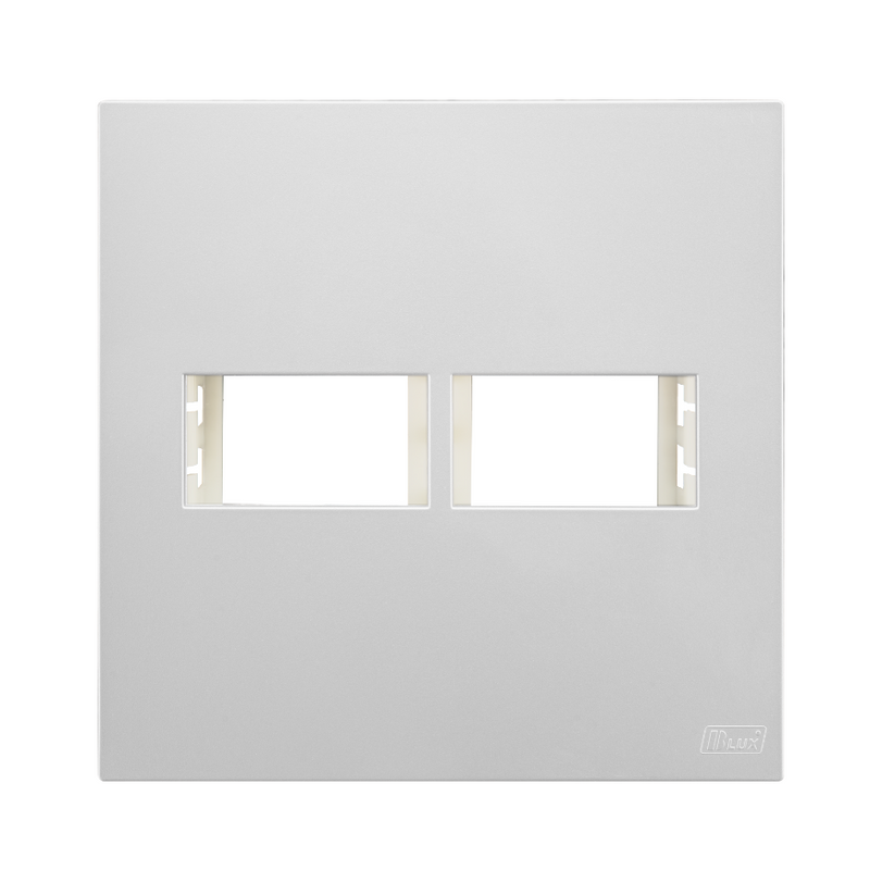 Placa Recta 4x4 - 2 Módulos - C/ Suporte Prata SATIN - Blux