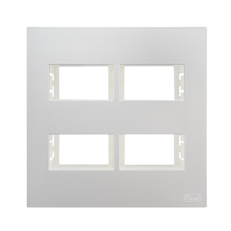 Placa Recta 4x4 - 4 Módulos - C/ Suporte Prata SATIN - Blux