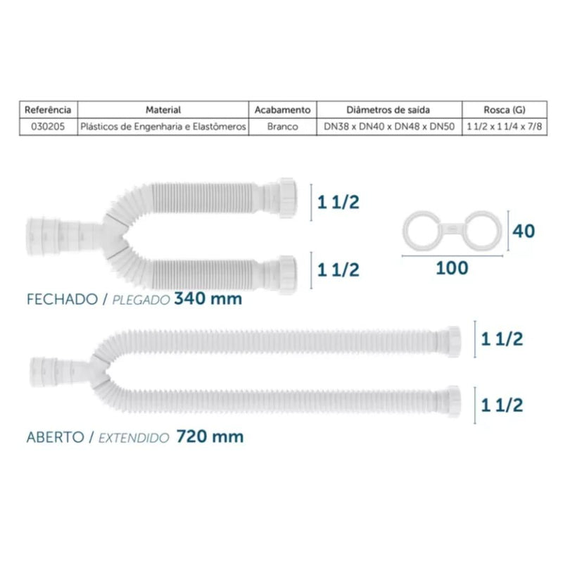 Sifão Duplo Tubo Extensivo Universal Blukit - Constrular CP