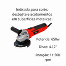 ESMERILHADEIRA ANGULAR 4.1/2 650W 127V WORKER 163448