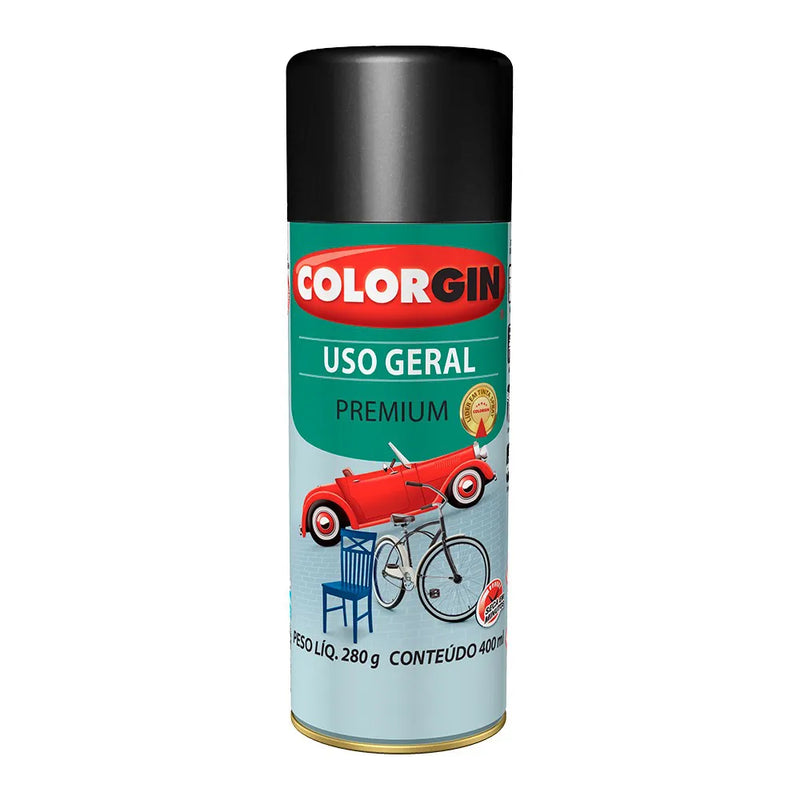 Tinta Spray Uso Geral Colorgin Preto Semi Brilho 400ml